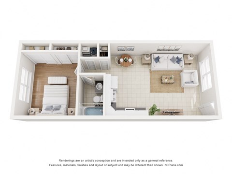 Floor plan for 1 bed, 1 bath, 650 sqft